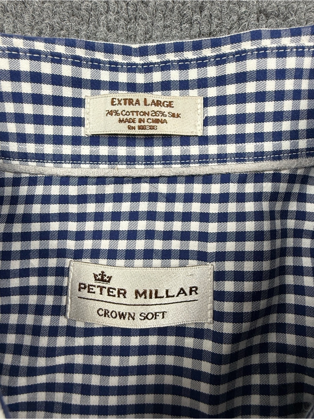 Peter Millar Crown Soft Navy and White Gingham Button-Down Shirt, Size XL - Picture 7 of 11